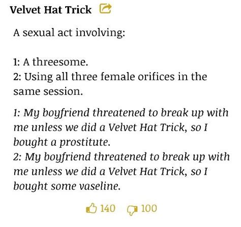 the velvet hat trick urban dictionary